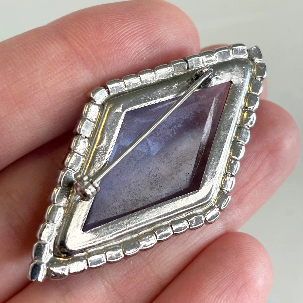 Vintage Brooch Set Blue Rhinestone Mid Century Faceted Silver Tone Jewelry READ